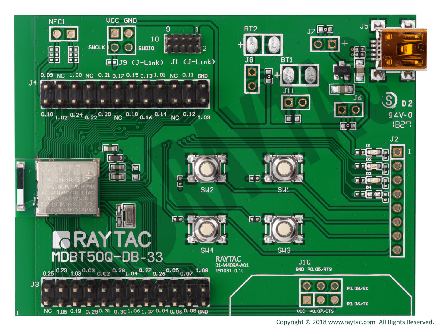 Raytac 評価ボード MDBT50Q-DB-33